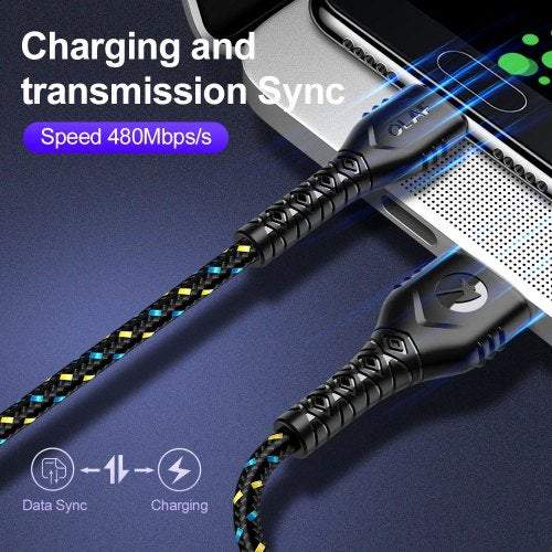 Phone Cables Cords 2.4A Nylon Fast Charging Date Sync For Micro Usb Type Samsung Xiaomi Huawei Black 50Cm