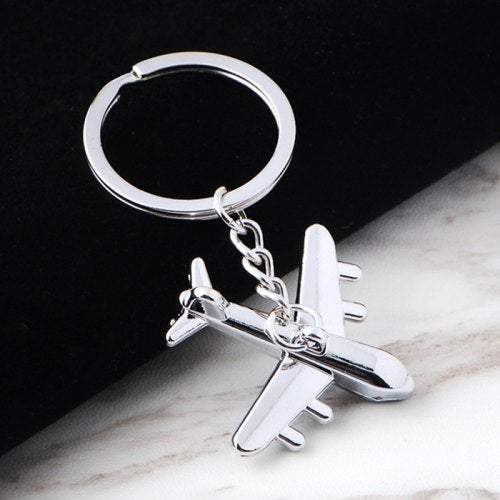 Creative Aeroplane Metal Car Key Chain Ring Silver Keyrings