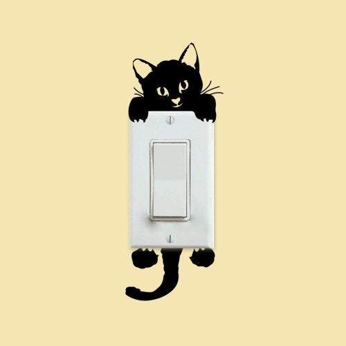 Kid's Wall Stickers Fashion Cartoon Cute Kitten Light Switch For Bedroom Decoration Black