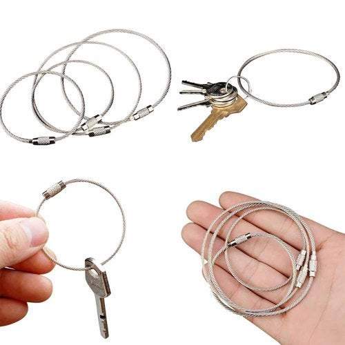 Keychain Tag Rope Stainless Steel Wire Cable Loop Screw Lock Ring Camping
