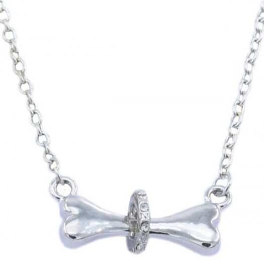 Veile Studios Necklaces Simple Diamond Studded Dog Bone Silver Necklaces & Pendants