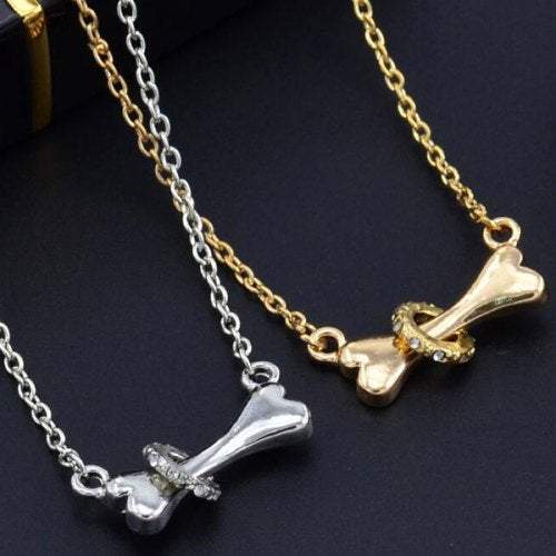 Veile Studios Necklaces Simple Diamond Studded Dog Bone Silver Necklaces & Pendants