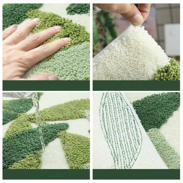 Green Leaves Non Slip Microfibre Soft Bath Mat Bath Mats Rugs & Toilet Covers