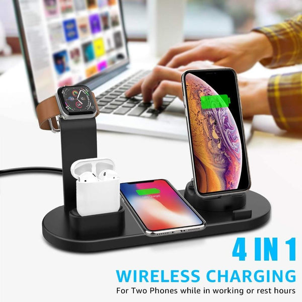 4 In 1 Wireless Charging Dock Station For Apple Watch Iphone X Xs Xr Max 11 Pro 8 Airpods 10W Qi Fast Charger Stand Holder Chargers & Cradles