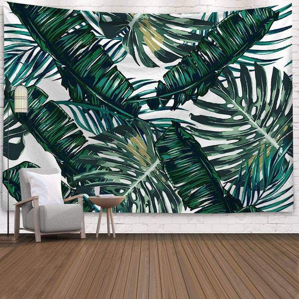 Green White Amazonian Leaves Tapestry Tapestries