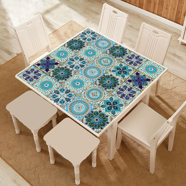 10 Piece Set Mandala Crystal Hard Film Tiles Wall Stickers Kitchen Bathroom Wardrobe Tile Décor