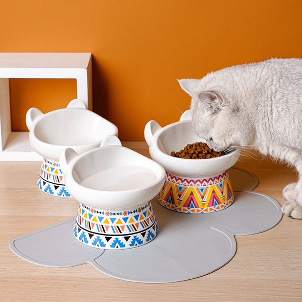 Boho Cute Small Elevated Ceramic Cat Bowl Pet Supplies Dishes Feeders & Fountains