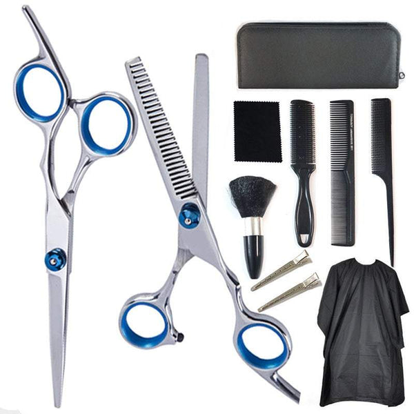11 Piece Hair Cutting Scissors Hairdressing Kit Thinning Razor Comb Clips Cape Scissors & Shears