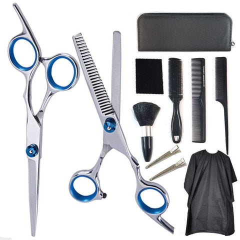 Salon Equipment Hair Cutting Scissors Set Professional 10 Pcs Hairdressing Kit Shears Thinning Razor Comb Clips Cape For Home Barber
