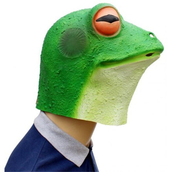 Halloween Cosplay Whimsy Prop Frog Latex Head Mask Yellow Green Masks