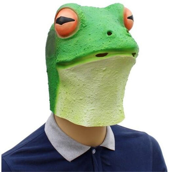 Halloween Cosplay Whimsy Prop Frog Latex Head Mask Yellow Green Masks