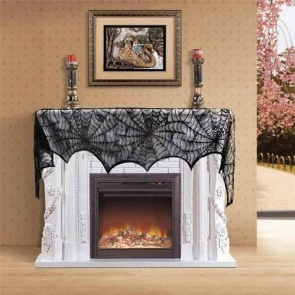 Halloween Decoration Black Lace Spiderweb Fireplace Mantle Scarf Cover