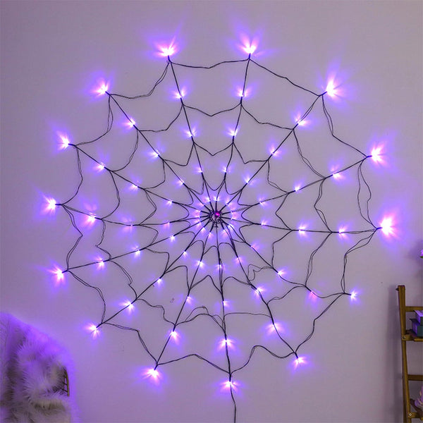 Halloween Led Spider Web Light Lights Lighted Up Purple Outdoor Party Decor Decorative Lighting