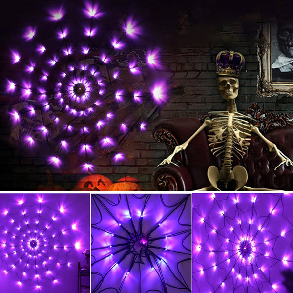Halloween Led Spider Web Light Lights Lighted Up Purple Outdoor Party Decor Decorative Lighting