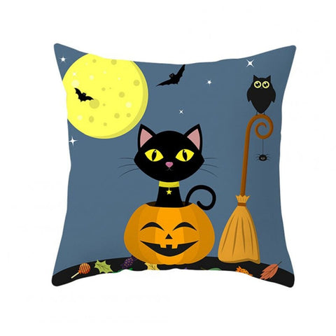 Halloween Series Pumpkin Black Cat Printing Throw Pillow Cover Decor