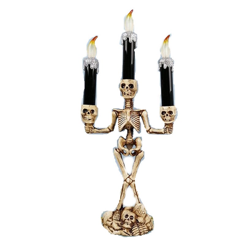 Halloween Skeleton Ghost Flameless Electronic Candles Light Decorative Prop Silver Party Decorations