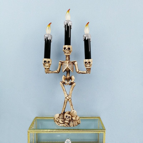 Halloween Skeleton Ghost Flameless Electronic Candles Light Decorative Prop Silver