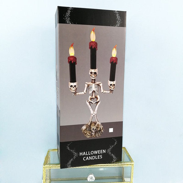 Halloween Skeleton Ghost Flameless Electronic Candles Light Decorative Prop Silver Party Decorations