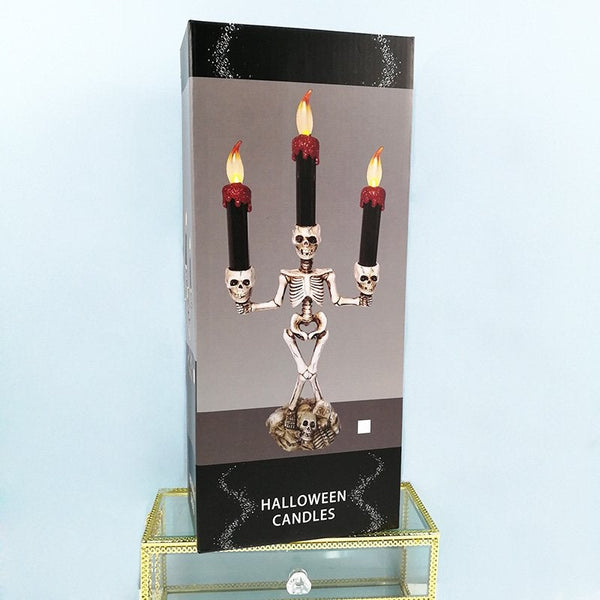 Halloween Skeleton Ghost Flameless Electronic Candles Light Decorative Prop Silver