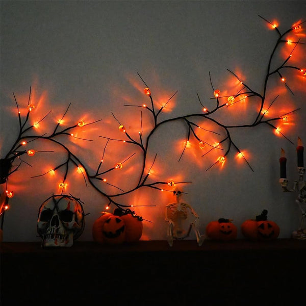 Halloween Willow Vine Twig Decoration Lights Spider Bats Branches