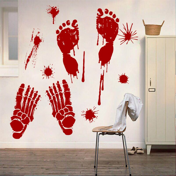 Removable Halloween Bloody Hand Print Footprint Pattern Wall Sticker Party Decor