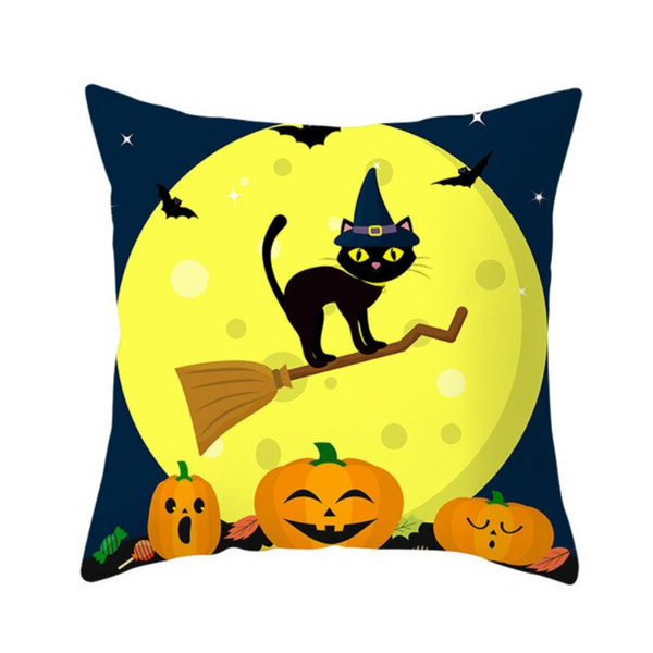 Halloween Series Pumpkin Black Cat Printing Throw Pillow Cover Pillowcase Decor Cushions & Decorative Pillows