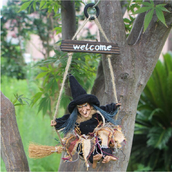 Door Hanging Flying Broomstick Witch Shape Pendant Halloween Bar Decoration