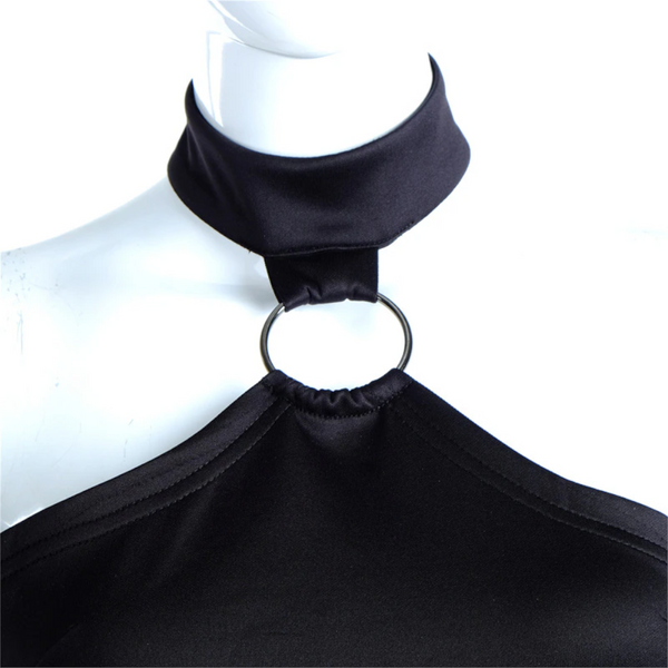 Halter Neck Off The Shoulder Sleeve Black Bodycon Dress