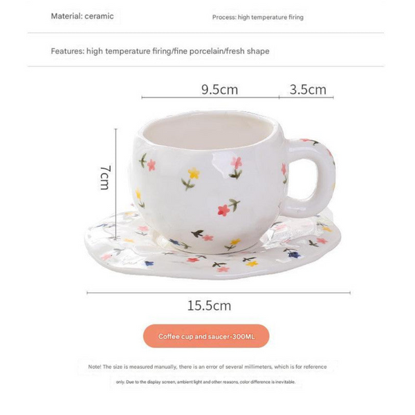 Hand Painted Ceramic Coffee Cup And Saucer Set Vintage Afternoon Tea (Red Small Floral Branches) Cups & Saucers