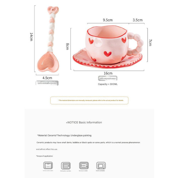 Hand Painted Ceramic Coffee Mug And Saucer Set Whimsical Afternoon Tea Cup With Spoon(White Cloud Pink) Cups & Saucers
