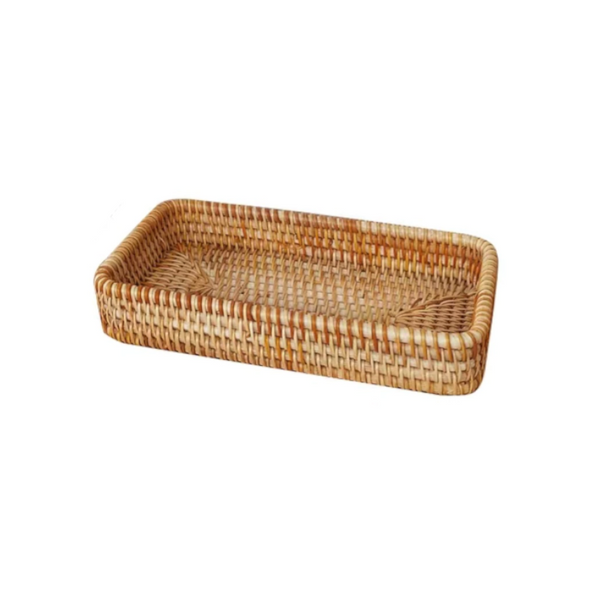 Hand Woven Rattan Storage Wicker Baskets Fruit Bread Food Tray