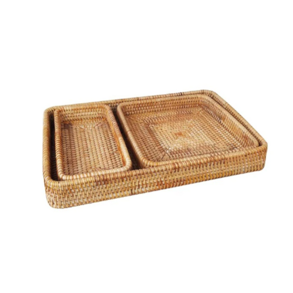 Hand Woven Rattan Storage Wicker Baskets Fruit Bread Food Tray