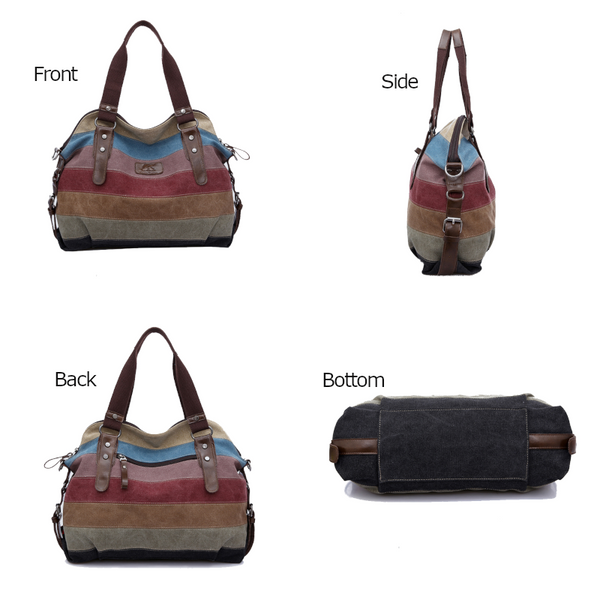 Handbags Totes Casual Retro Fashion Stripe Canvas Top Handle Cross Body Bag Women's Bags & Handbags
