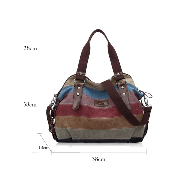 Handbags Totes Casual Retro Fashion Stripe Canvas Top Handle Cross Body Bag