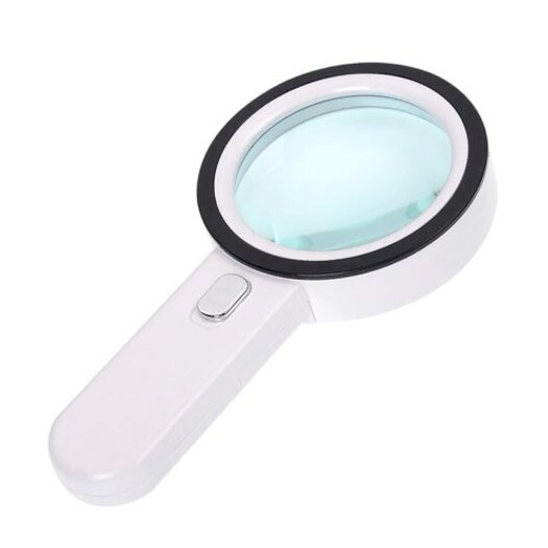 Handheld Led 30X Magnifying Glass Illuminated Light Magnifier White Low Vision Magnifiers