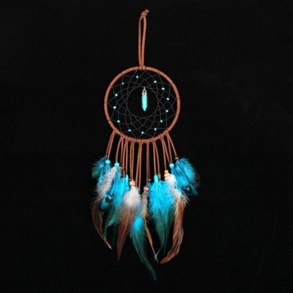 Handmade Dream Catcher With Feathers Wall Hanging Decoration Ornament Gift Macaw Blue Green