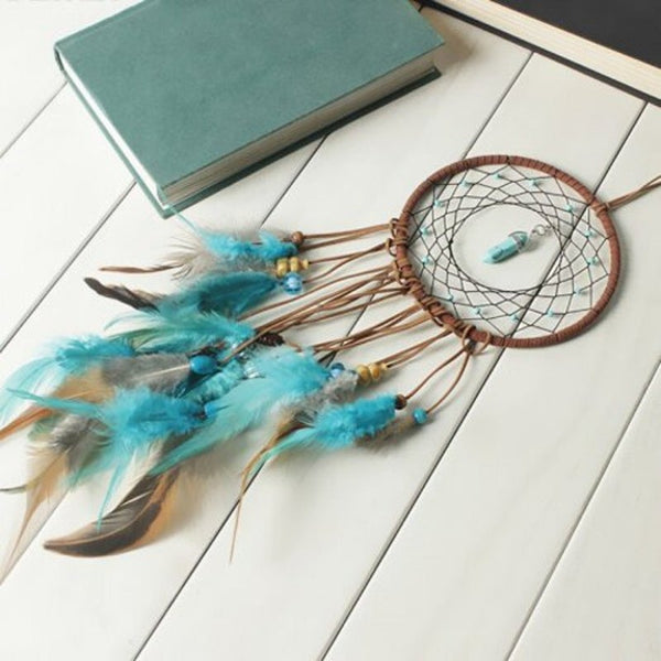 Handmade Dream Catcher With Feathers Wall Hanging Decoration Ornament Gift Macaw Blue Green