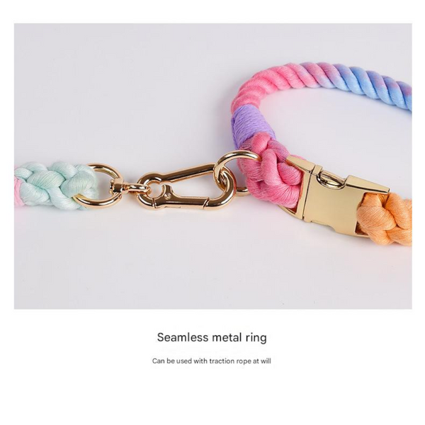 Handmade Rope Dog Collar And Leash Set Colorful Woven Cotton (Wine Red Size M) Dog Collars