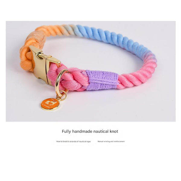 Handmade Rope Dog Collar And Leash Set Colorful Woven Cotton (Wine Red Size S) Dog Collars