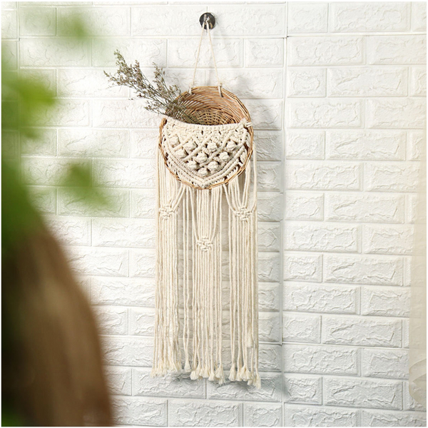 Handmade Woven Macrame Tapestry Tassels Cotton Flower Basket Home Decor