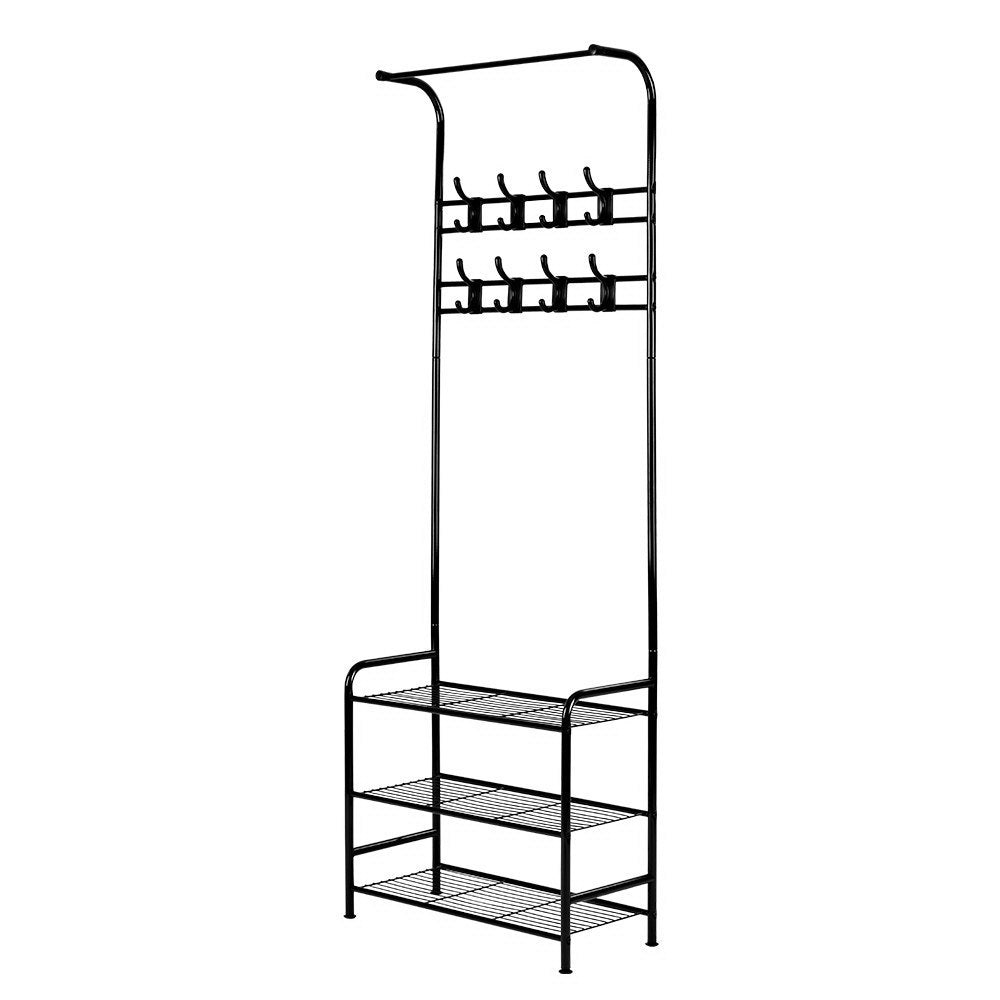Artiss Clothes Rack Coat Stand Garment Portable Hanger Airer Organiser Shoe Storage Metal Black Garment Racks
