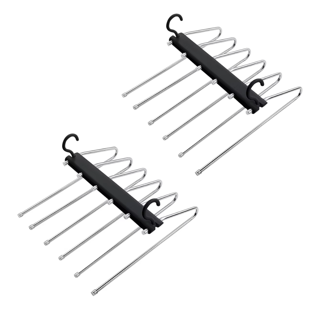 Elosung 2 Pcs Black Stainless Steel Foldable Pants Hanger Multi Layer Non Slip Closet Organiser For Clothes And Trousers Clothes Hangers