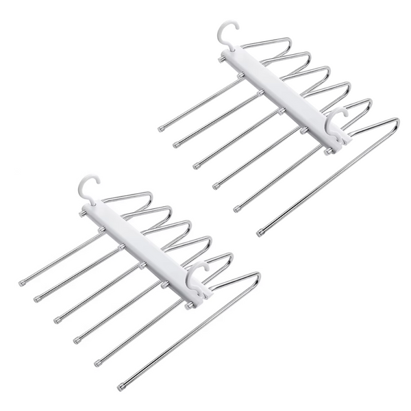 Elosung 2 Pcs White Stainless Steel Foldable Pants Hanger Multi Layer Non Slip Closet Organizer For Clothes And Trousers Clothes Hangers
