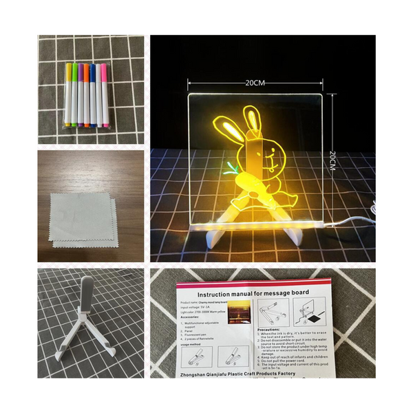 Elsoung 20*20 Cm Diy Erasable Children's Drawing Board Led Light Blackboard With Stand For Writing And Doodling Drawing Boards & Tables