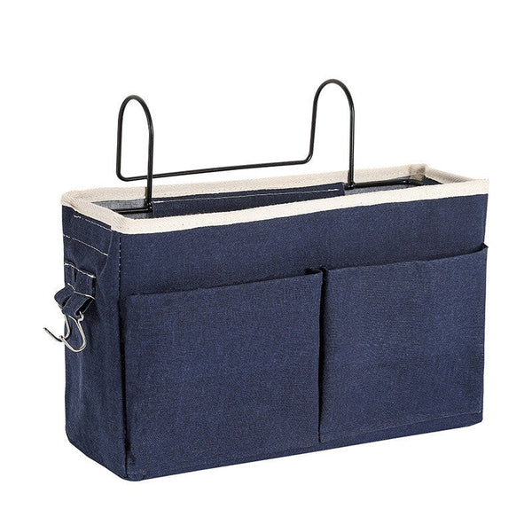 Cotton Linen Bedside Pouch Car Organizer Hanging Storage Bag Dark Blue Storage Bags