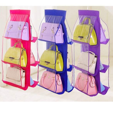 Storage Baskets Hanging 6 Pocket Shelf Bags Handbag Holder Organisation Storage Bags