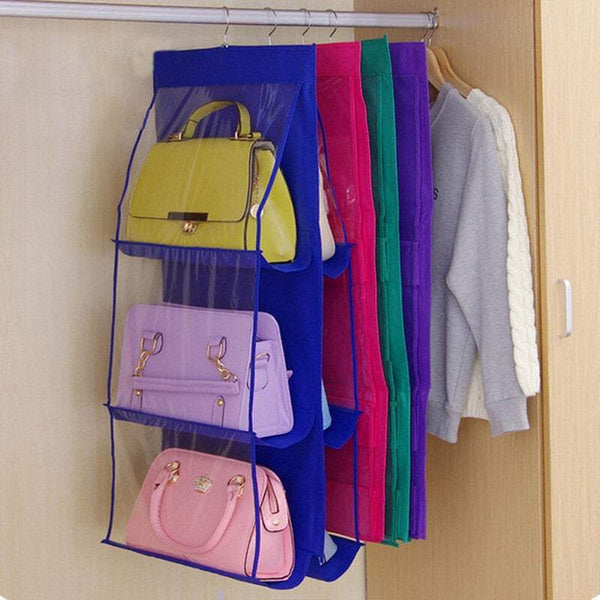 Storage Baskets Hanging 6 Pocket Shelf Bags Handbag Holder Home Organisation