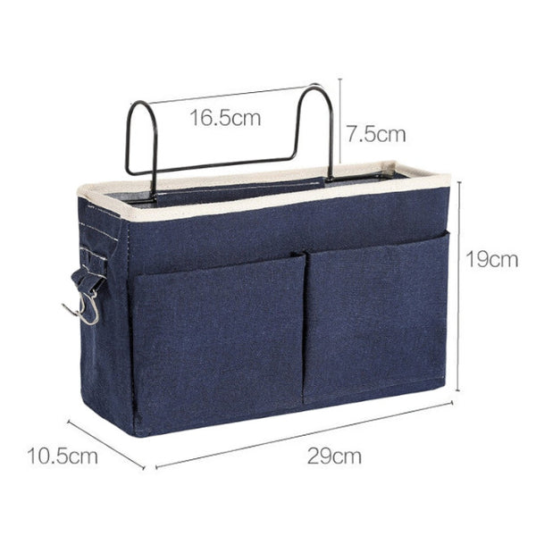 Cotton Linen Bedside Pouch Car Organizer Hanging Storage Bag Dark Blue Storage Bags