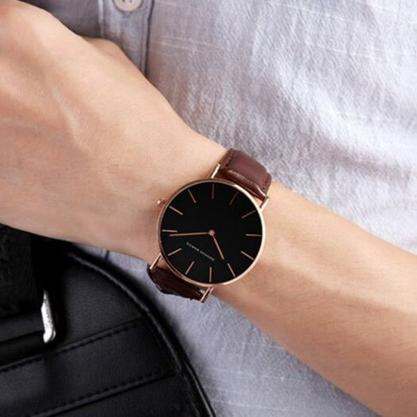 Veile Studios Simple Fashion Japanese Movement Men's Casual Quartz Leather Watch Brown Watches