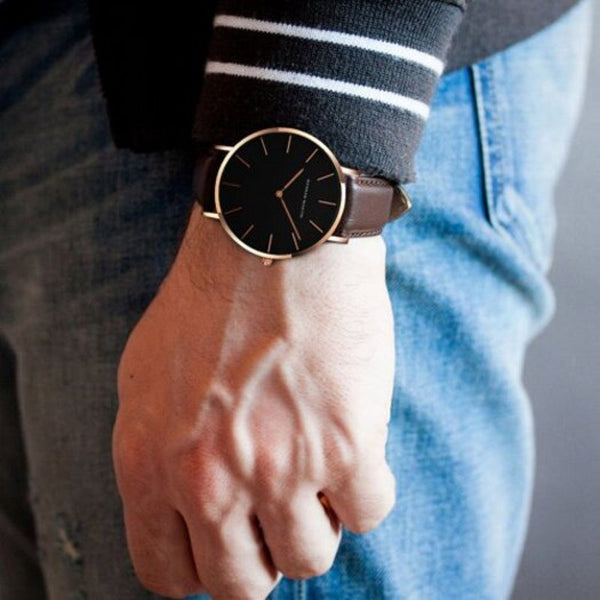 Veile Studios Simple Fashion Japanese Movement Men's Casual Quartz Leather Watch Brown Watches